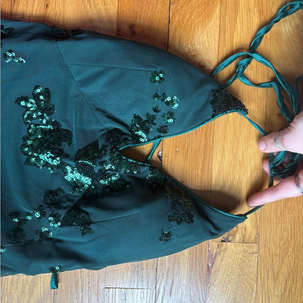 Lulu's Emerald Green Sequin Spaghetti Strap Maxi … - image 4
